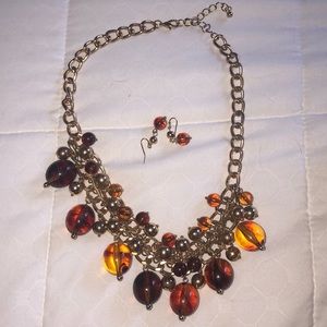 Gold and brown necklace with matching earrings